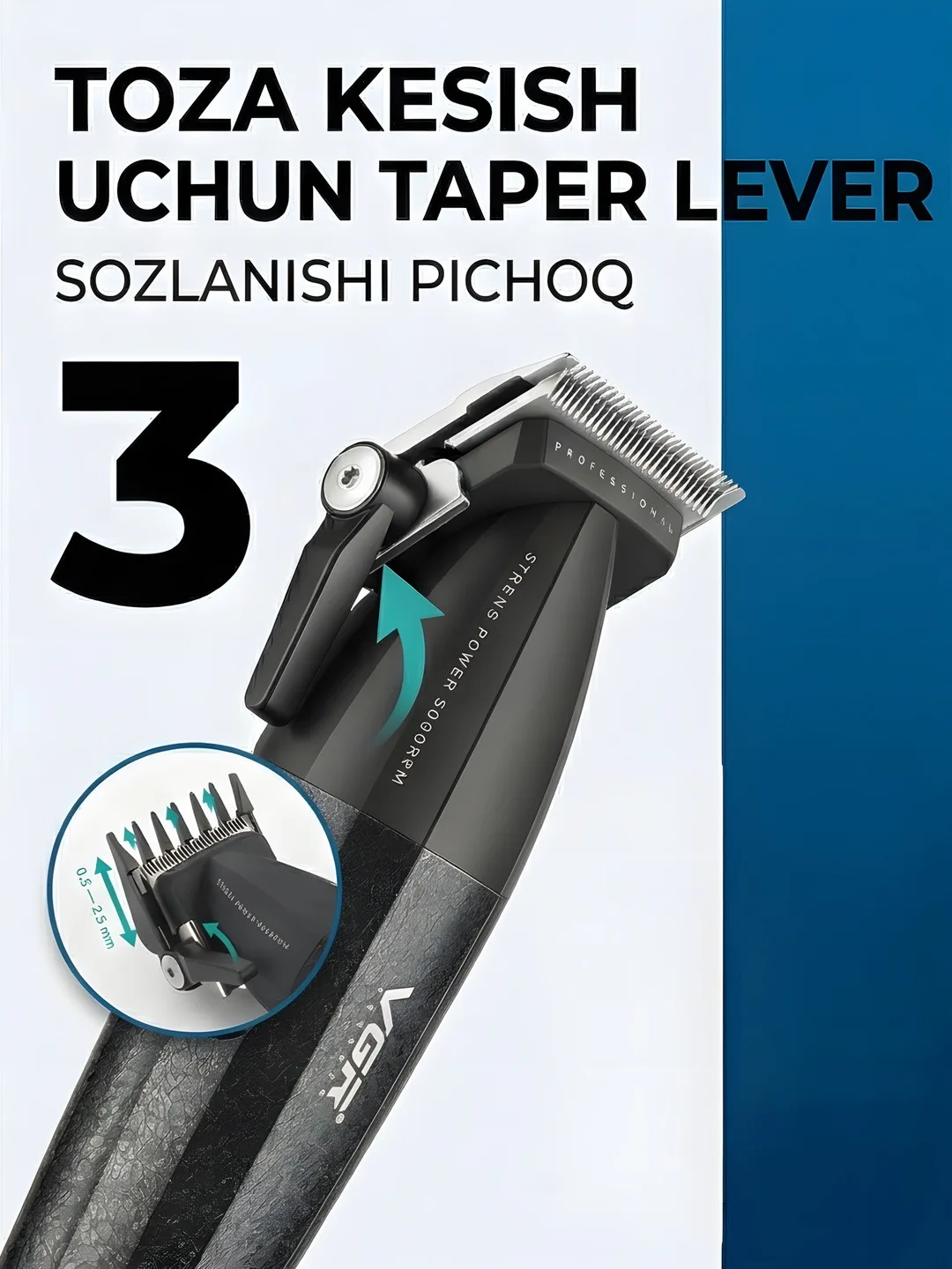 Professional soch kesish mashinkalari to'plami 3ta 1da VGR v-640 S3 Clipper Trimmer Shaver