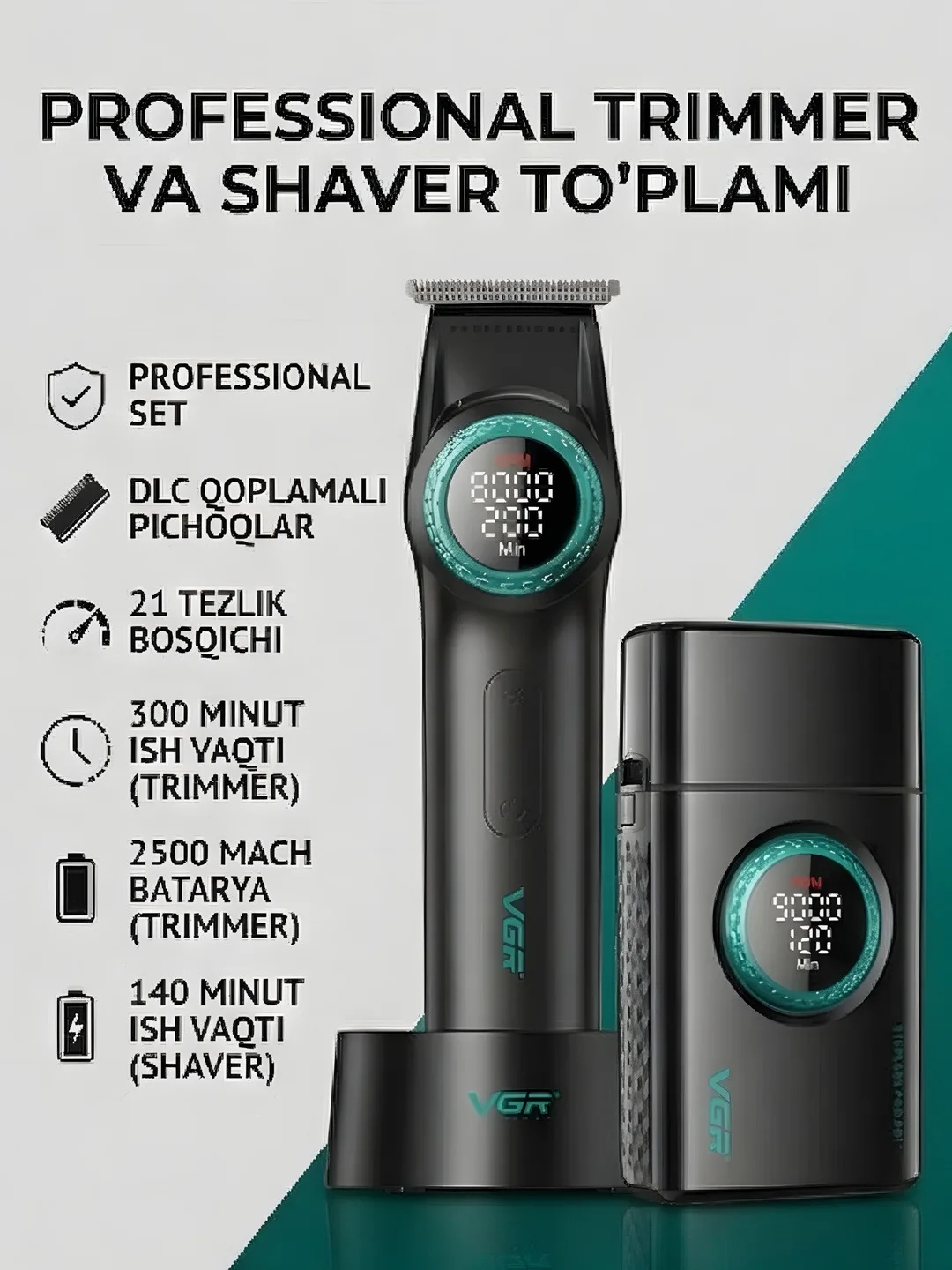 Professional soch kesish mashinkalari to'plami 2ta 1da VGR v-977 v-377,