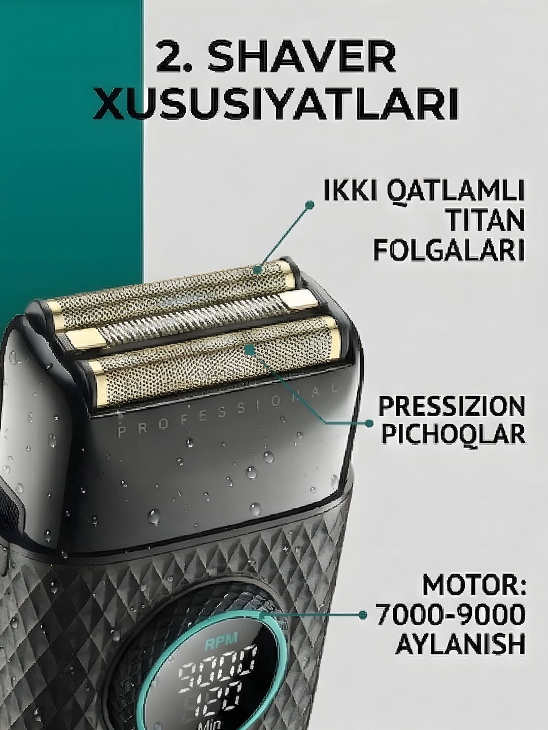 Professional soch kesish mashinkalari to'plami 2ta 1da VGR v-977 v-377, - 6