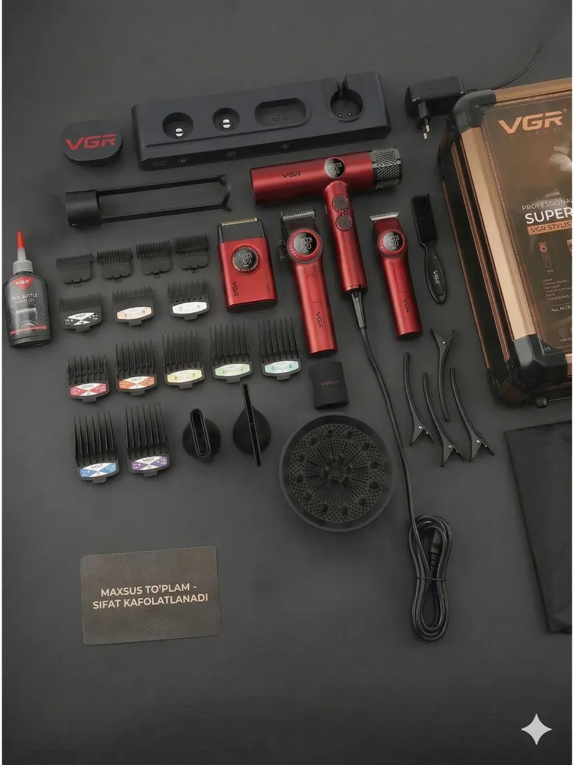 Профессиональный триммер для волос и бороды VGR STEPLESS PRO 4IN1, Красный