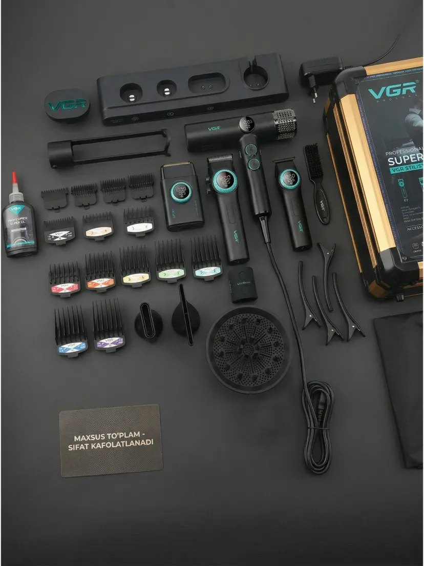 Профессиональный триммер для волос и бороды VGR STEPLESS PRO 4IN1, Синий