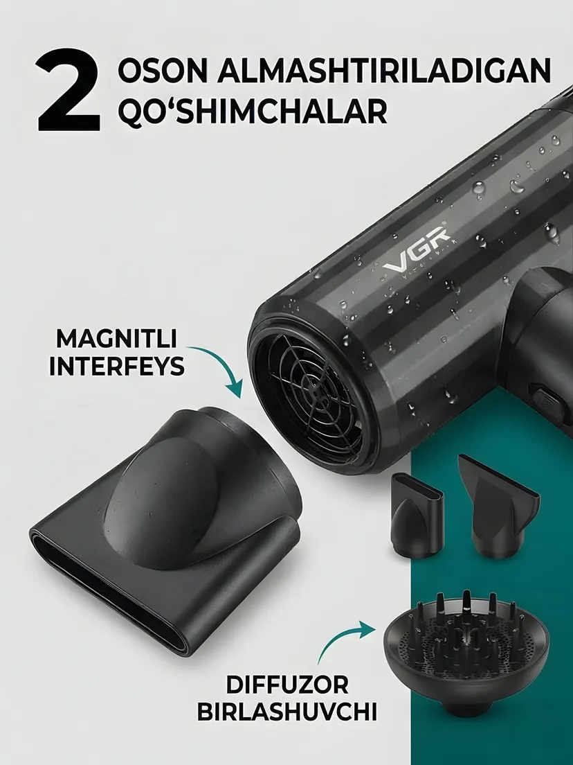 Профессиональный фен для волос VGR V-427, Черный