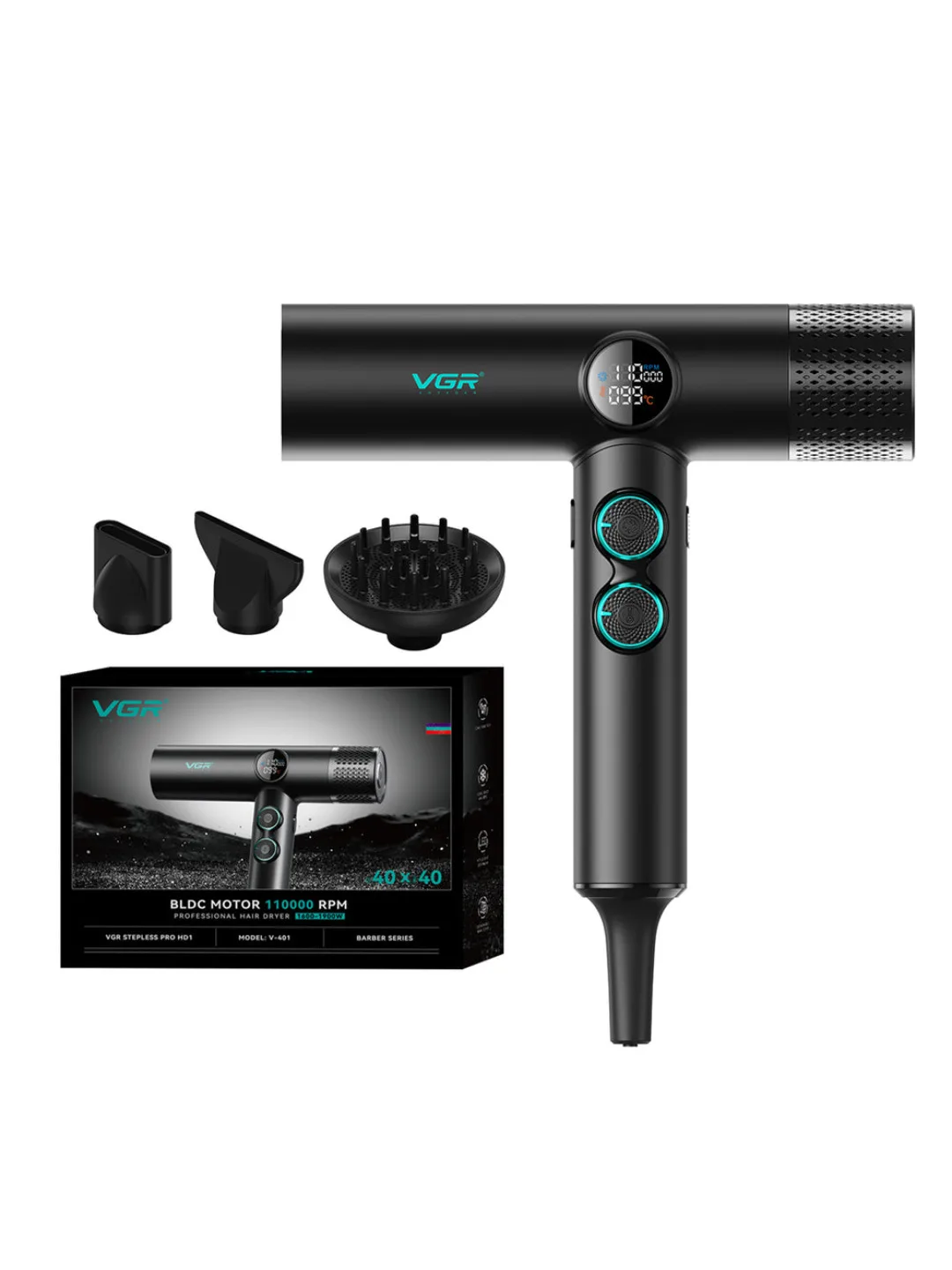 Professional soch qurutgich VGR V-401, quritish, stilash, 3 ta moslama, ionlash uchun, Fen