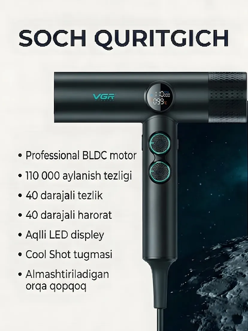 Профессиональный фен для волос VGR V401, Черный