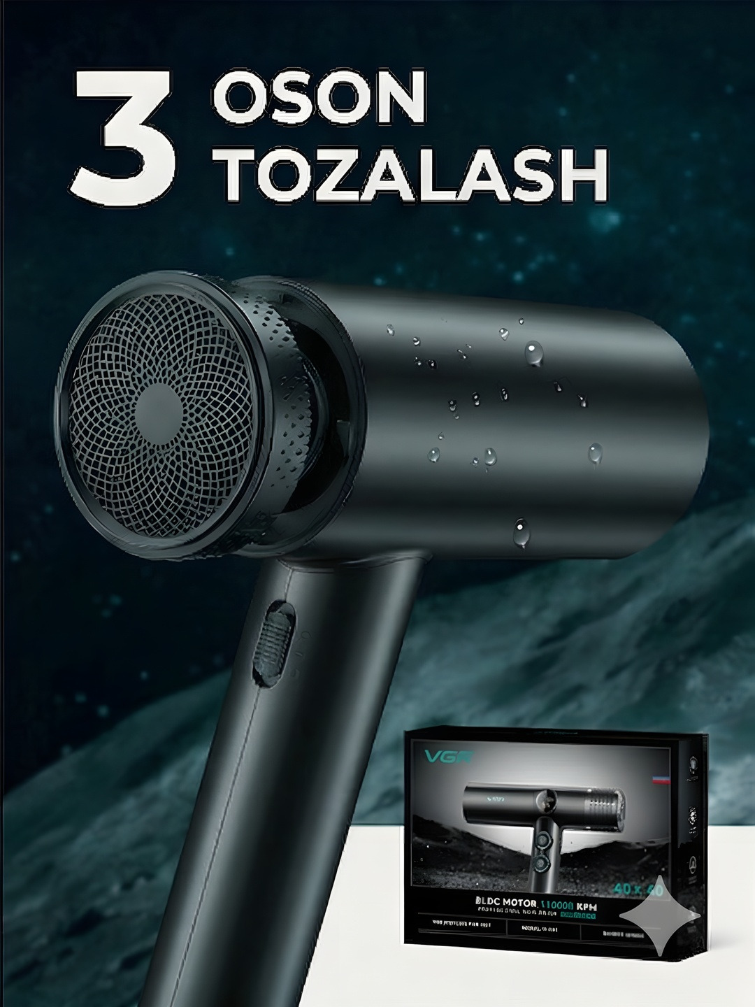 Professional soch qurutgich VGR V-401, quritish, stilash, 3 ta moslama, ionlash uchun, Fen - 4