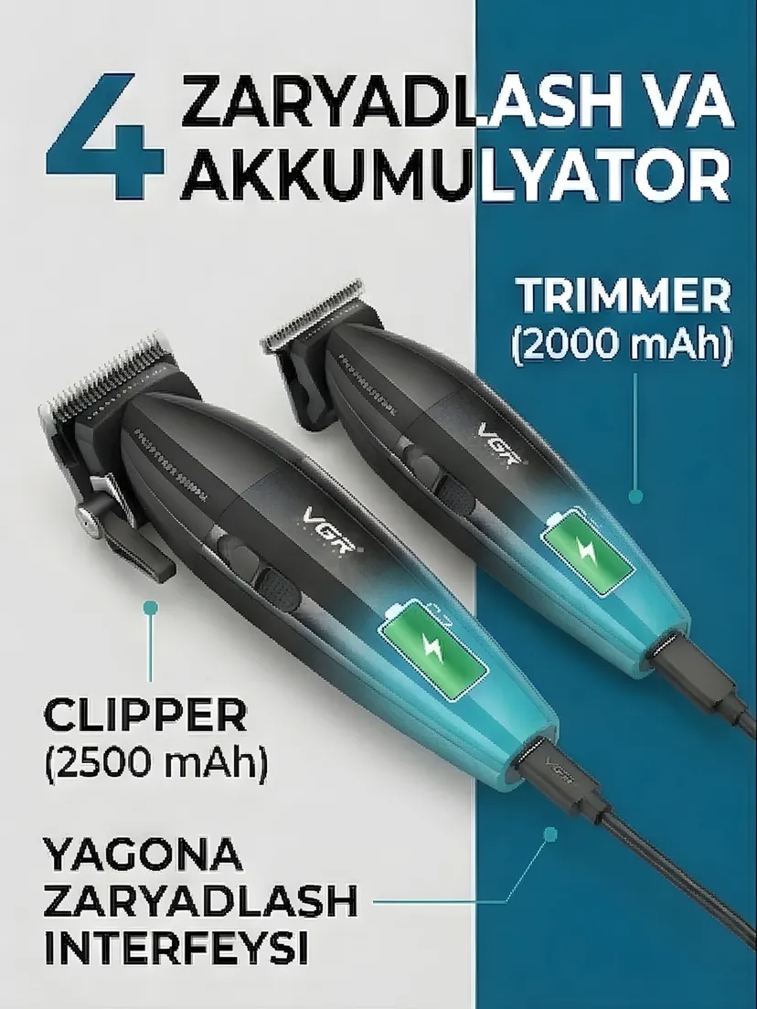 Машинка для стрижки VGR V-640_S3, питание от USB, нержавеющая сталь