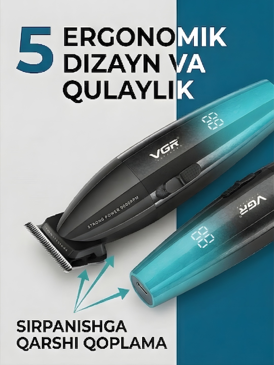 Professional soch kesish mashinasi va trimmer, VGR V-640 soch kesish to'plami, Clipper - 2