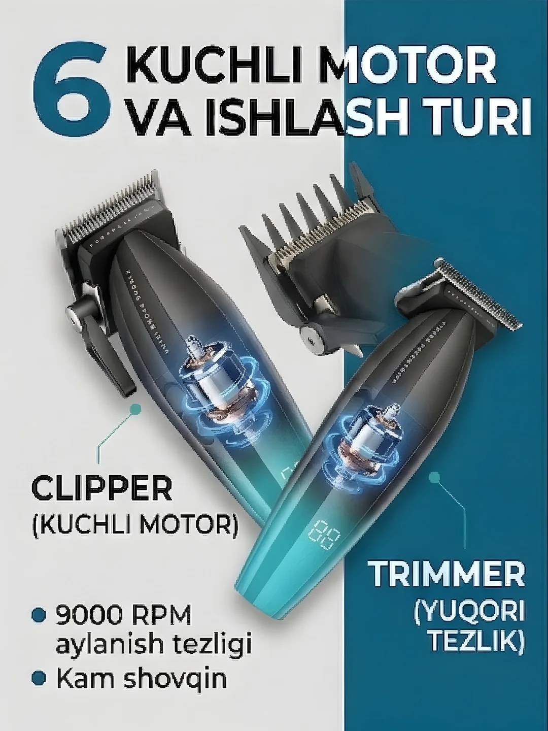 Professional soch kesish mashinasi va trimmer, VGR V-640 soch kesish to'plami, Clipper