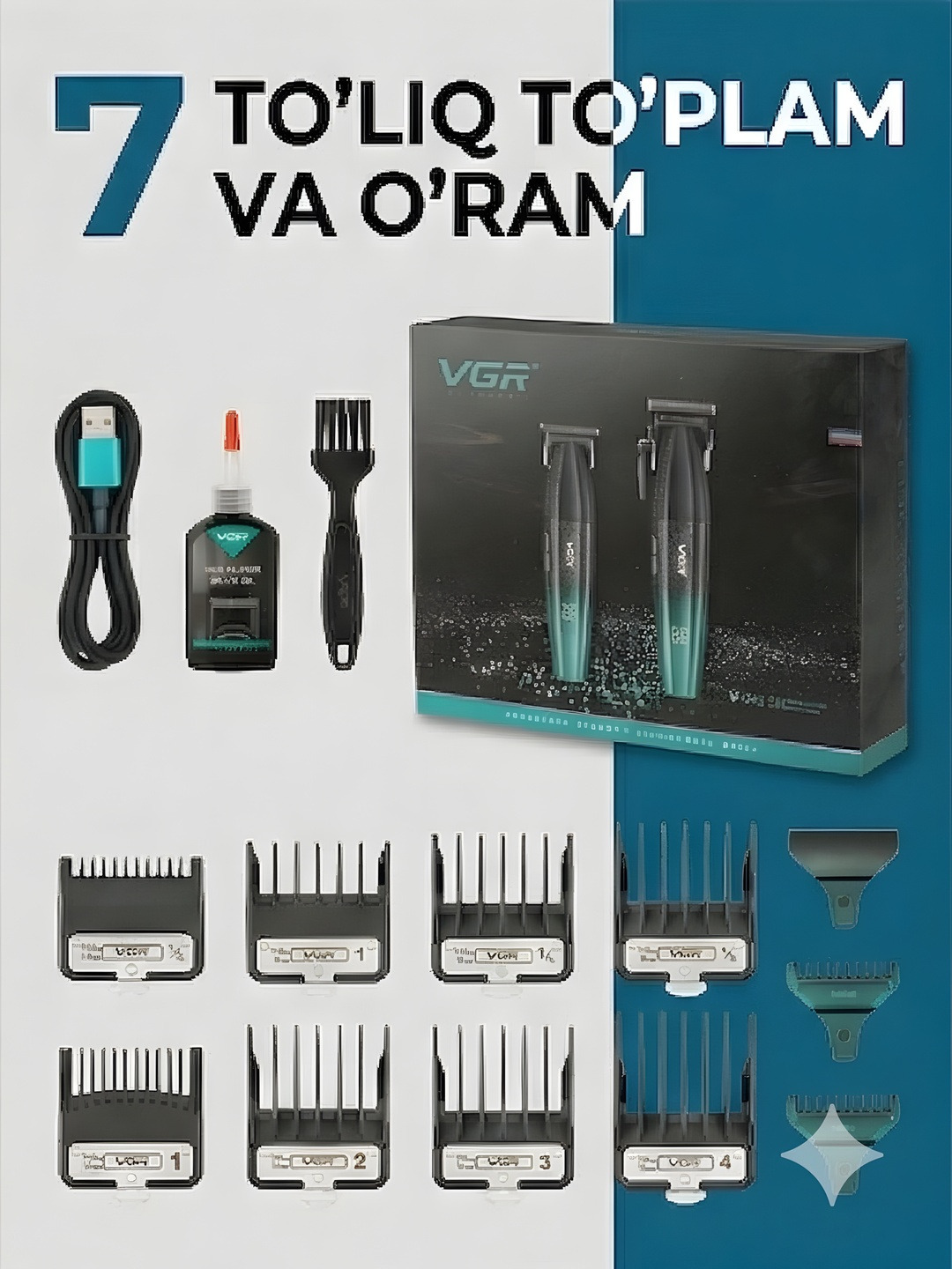 Professional soch kesish mashinasi va trimmer, VGR V-640 soch kesish to'plami, Clipper - 4