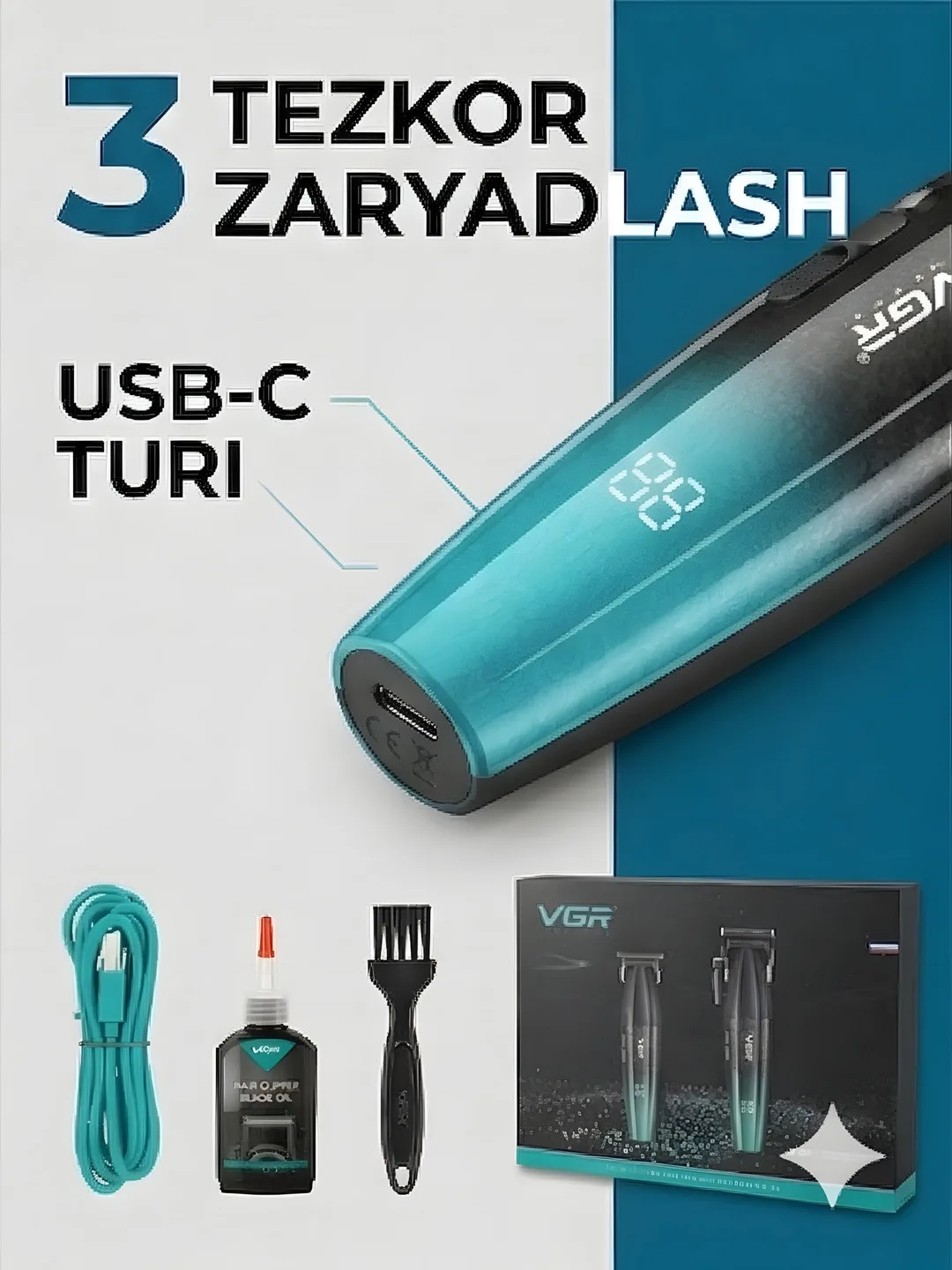 Professional soch kesish mashinasi va trimmer, VGR V-640 soch kesish to'plami, Clipper