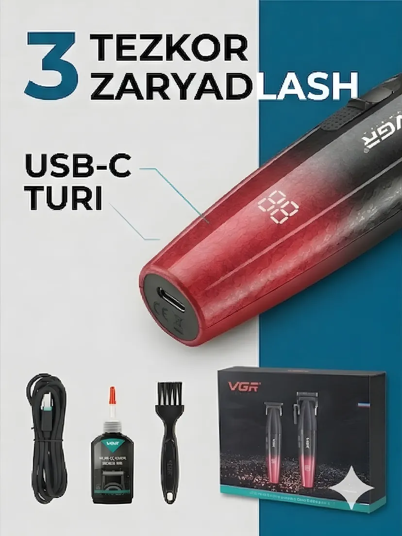 Машинка для стрижки VGR V-640_S3, питание от USB, нержавеющая сталь