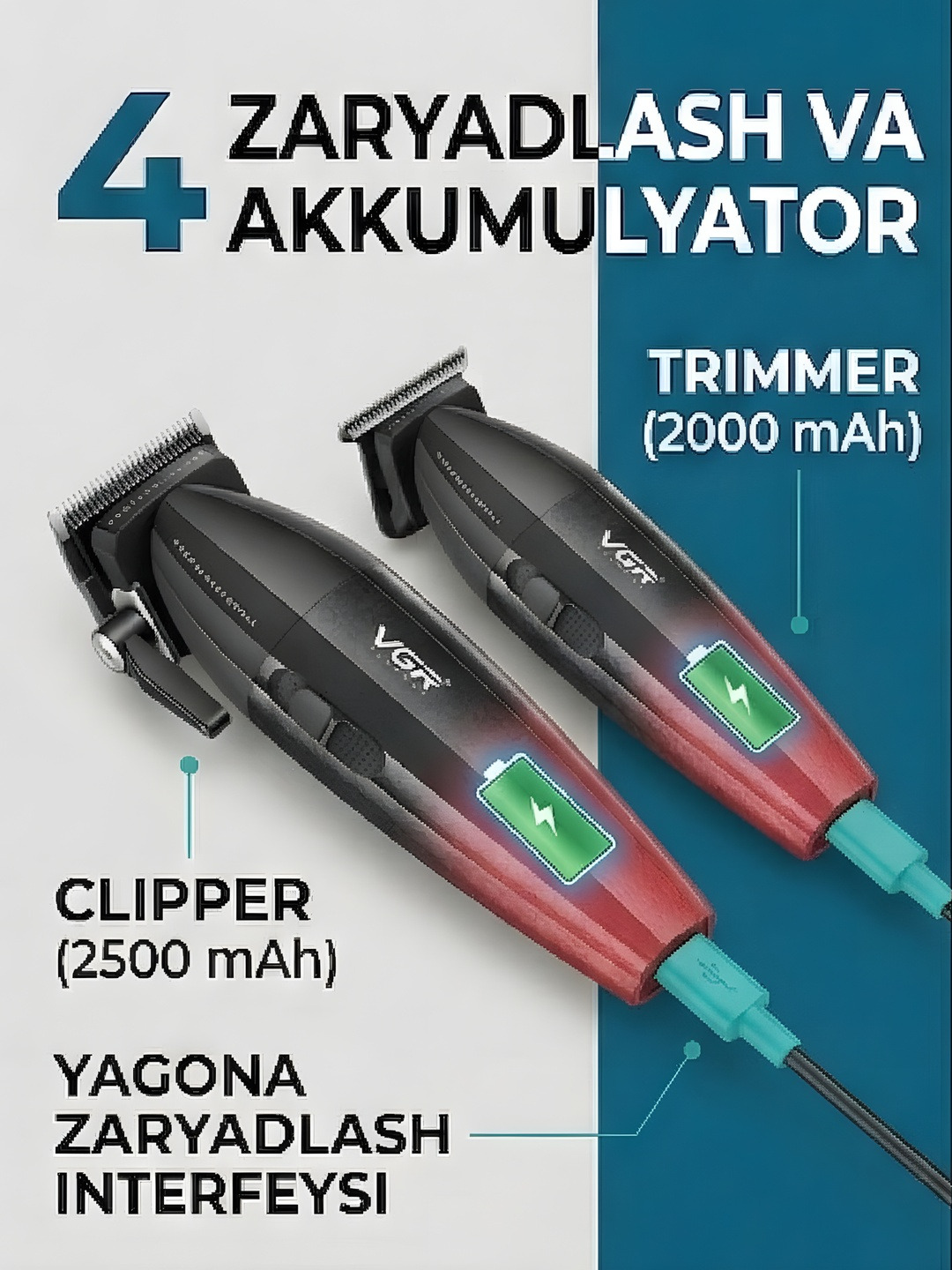 Professional soch kesish mashinasi va trimmer, VGR V-640 soch kesish to'plami, Clipper  - 5