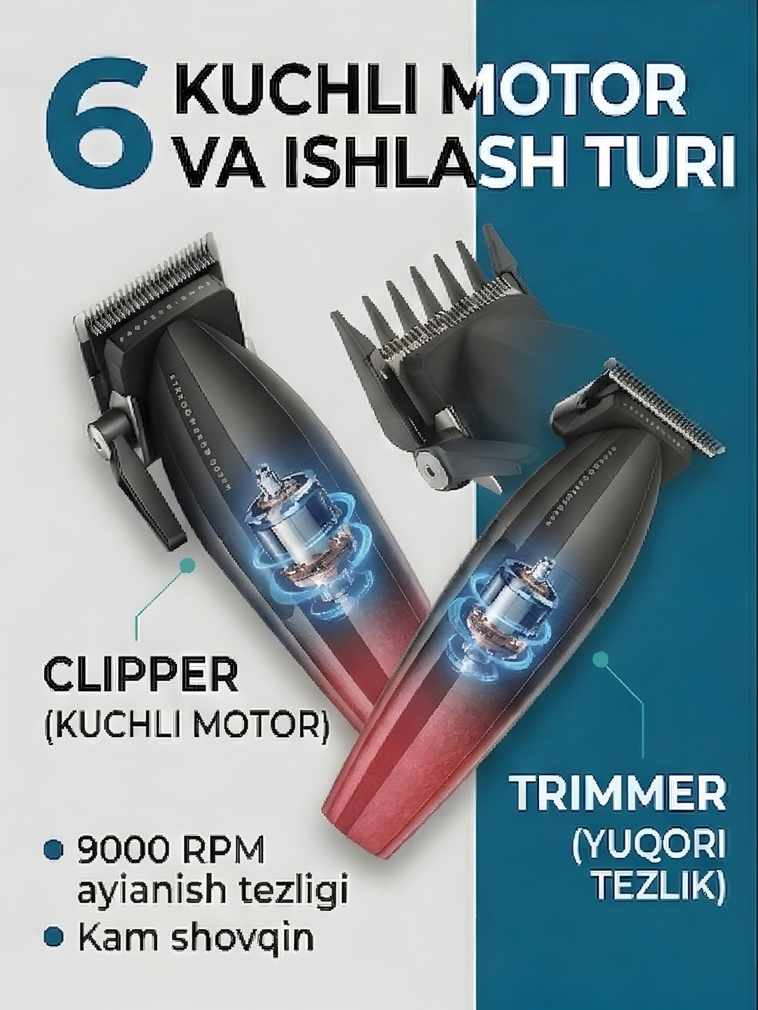 Professional soch kesish mashinasi va trimmer, VGR V-640 soch kesish to'plami, Clipper  - 7