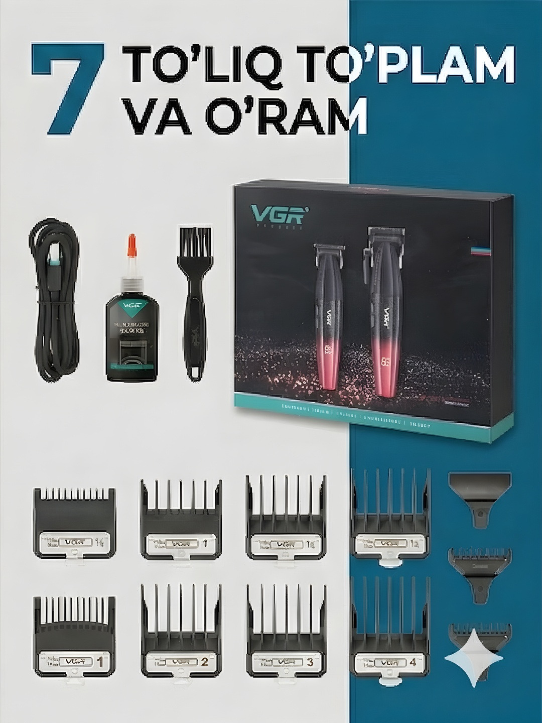Professional soch kesish mashinasi va trimmer, VGR V-640 soch kesish to'plami, Clipper  - 8