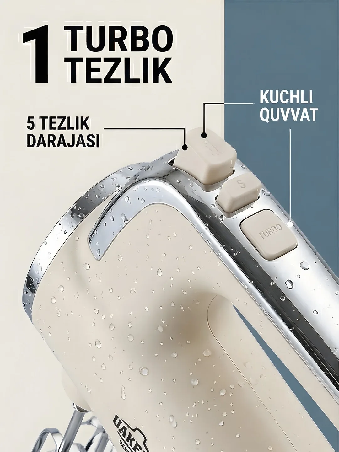 UAKEEN ZL-2303 800W Qo‘l Mikseri — 5 tezlik + Turbo rejimi
