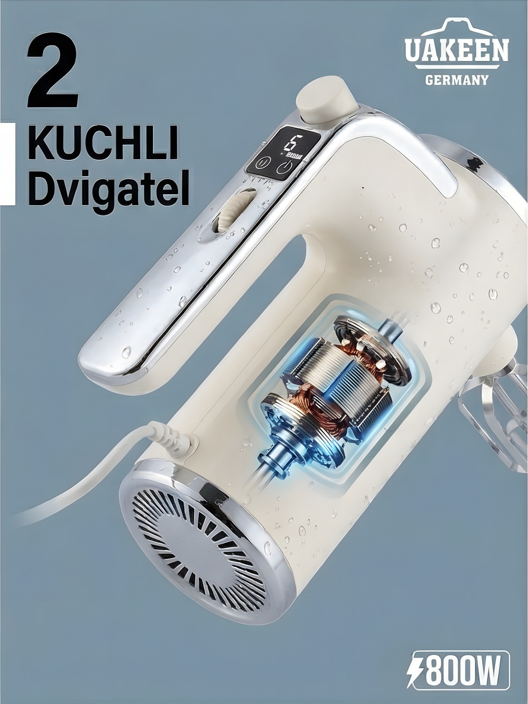 UAKEEN ZL-2304 800W Professional Qo‘l Mikseri — 6 tezlik + Digital displey - 3