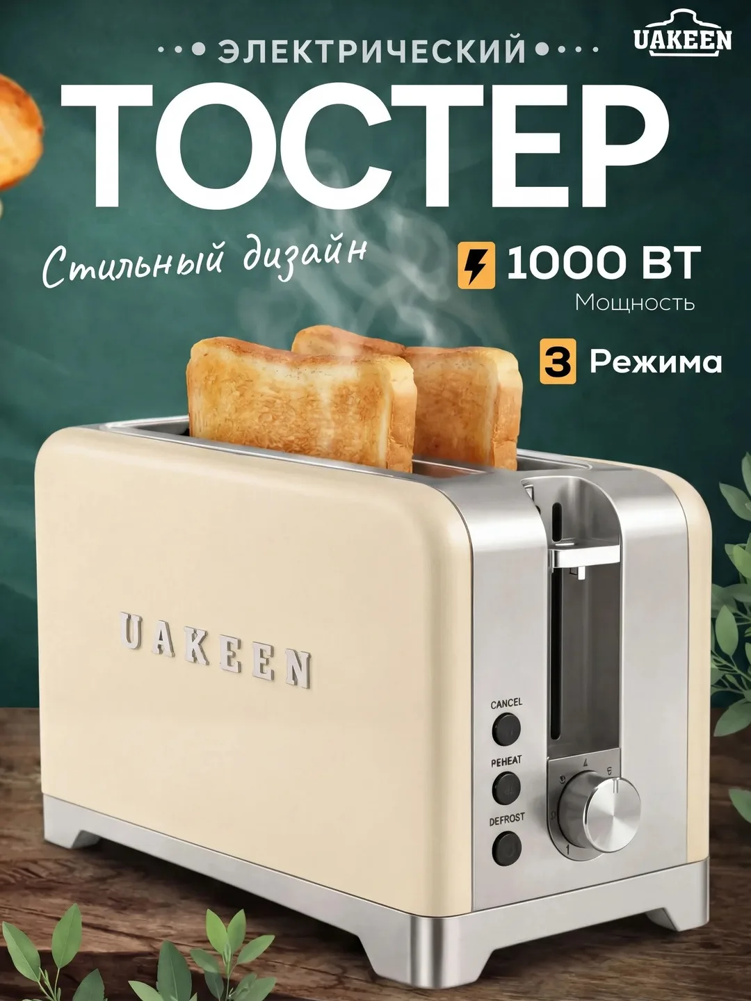 UAKEEN ZL-2103 1000W Elektr Toster — 2 ta Tost, 7 daraja
