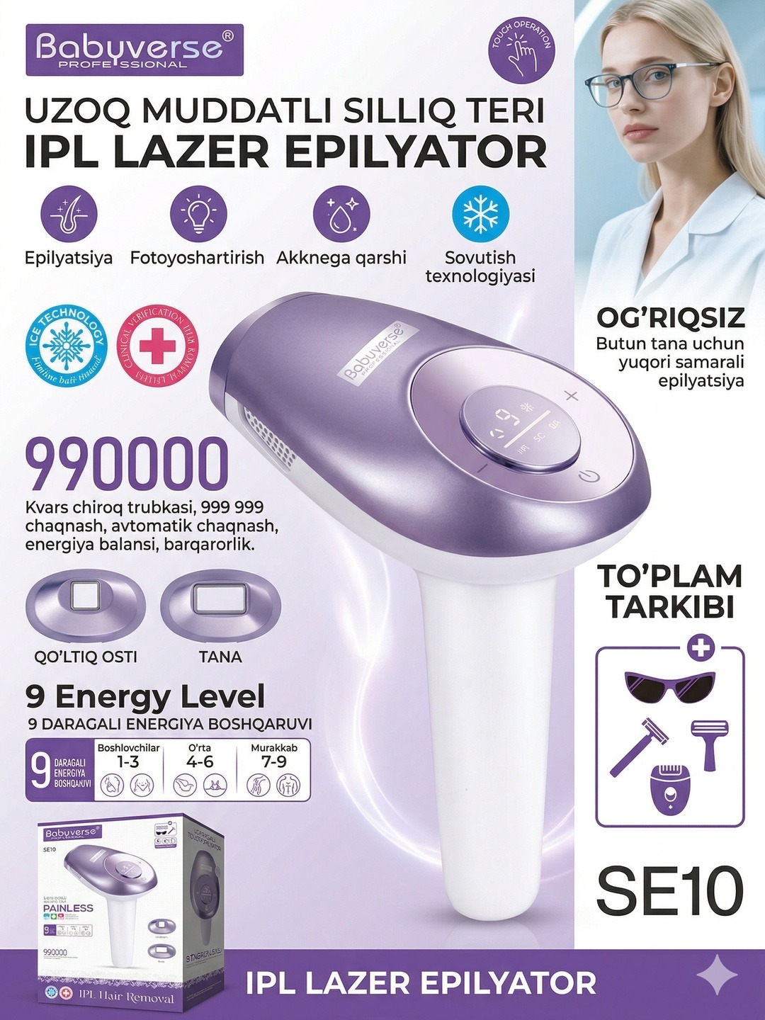 Babyverse SE10 professional lazerni epilyator - fotoepilyator va lazerlar