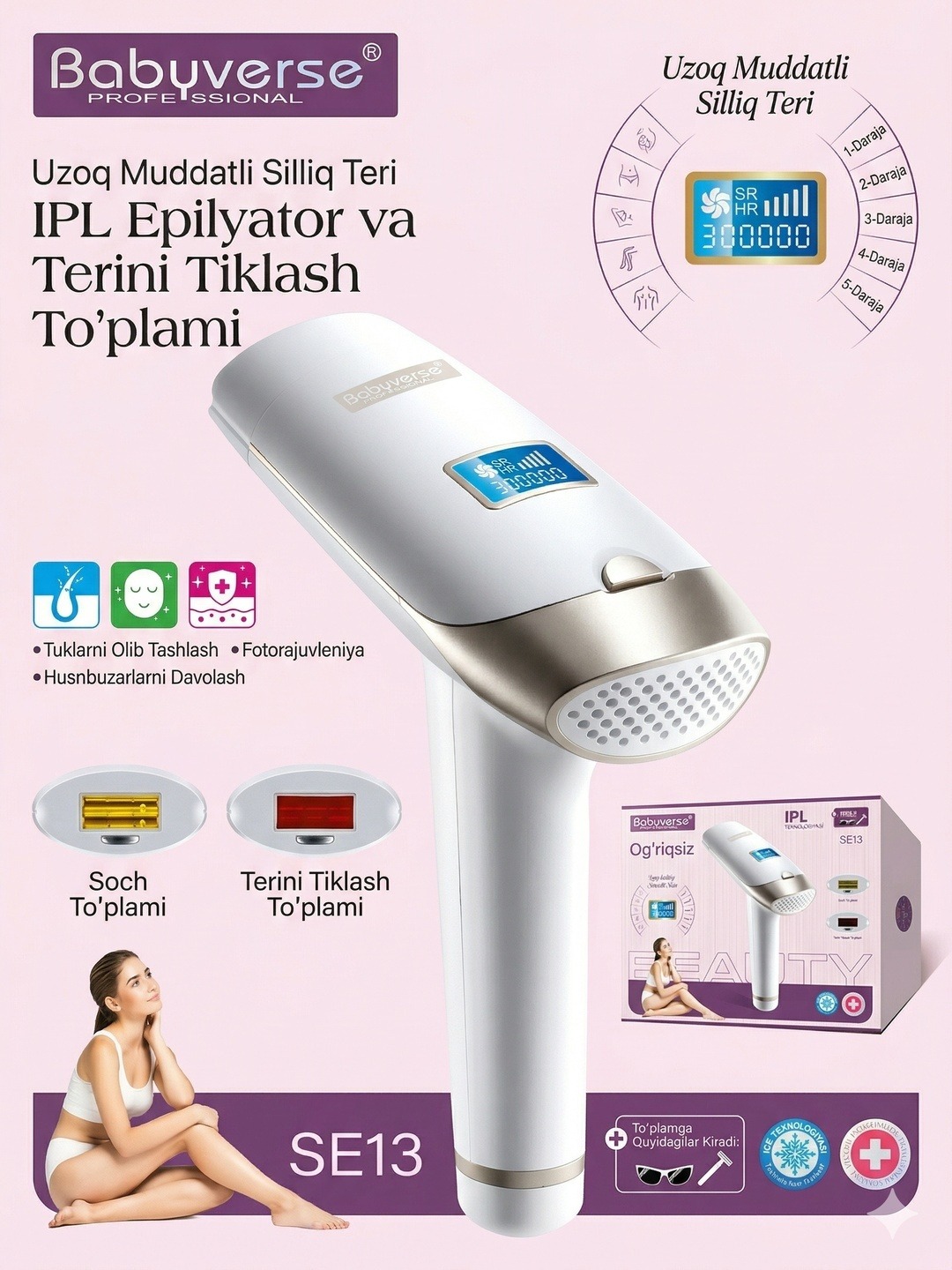 Babyverse Professional SE13 lazerni epilyator - fotoepilyator 3 tasi 1 da - 6