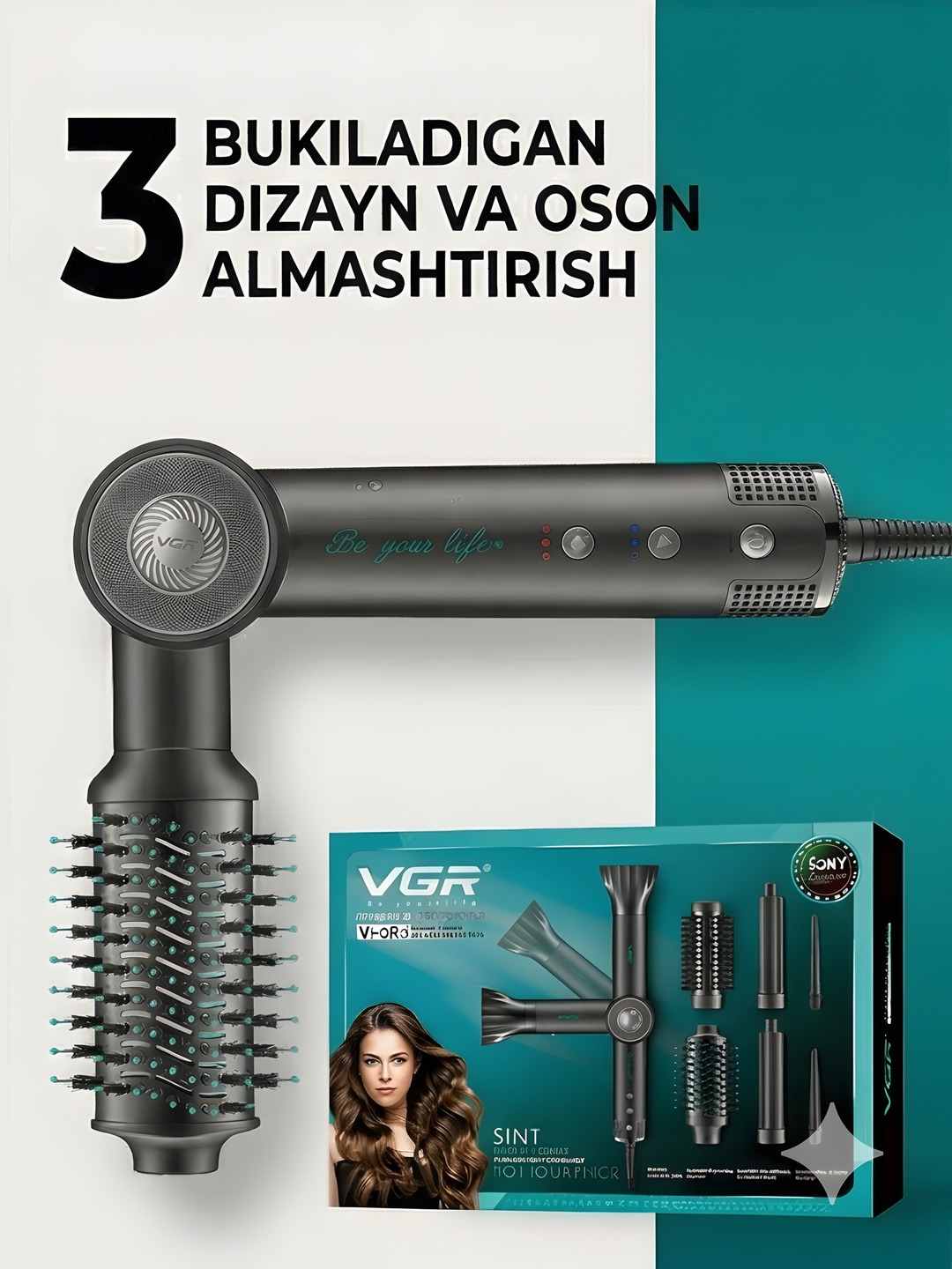 VGR 5 ta 1 fen-stayler, havo uskunasi, sochlar uchun multistayler, 1300W - 5