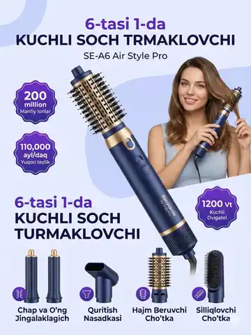 Soch quritish uchun professional fen Babyverse SE-A6, To'q ko'k / Oltin