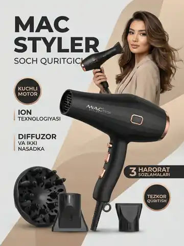 Soch quritish uchun professional fen M.A.C STYLER MC-6641, Qora