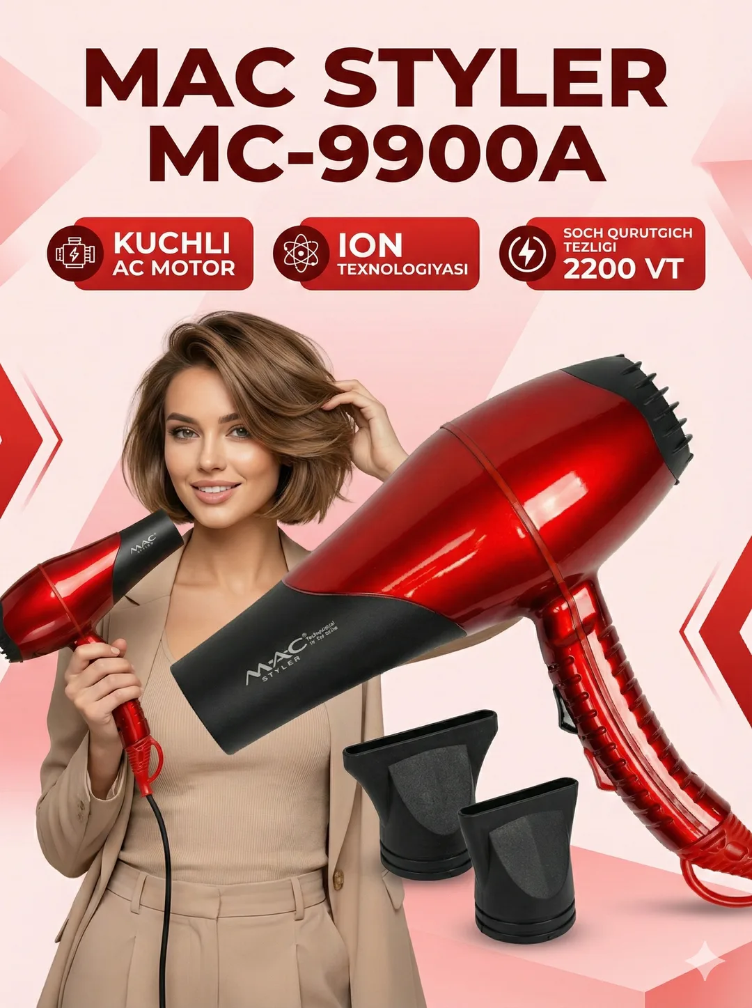Fen uchun M.A.C styler MC-9900, <br/>
suvdan tozalash va ushlab qolish uchun ishlatiladigan ionli quritgich.