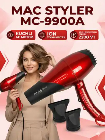 Soch quritish uchun professional fen M.A.C STYLER MC-9900A, Qizil / Qora