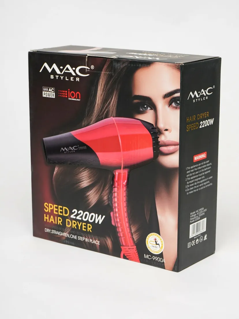Профессиональный фен для волос M.A.C STYLER MC-9900A, Красный / Черный