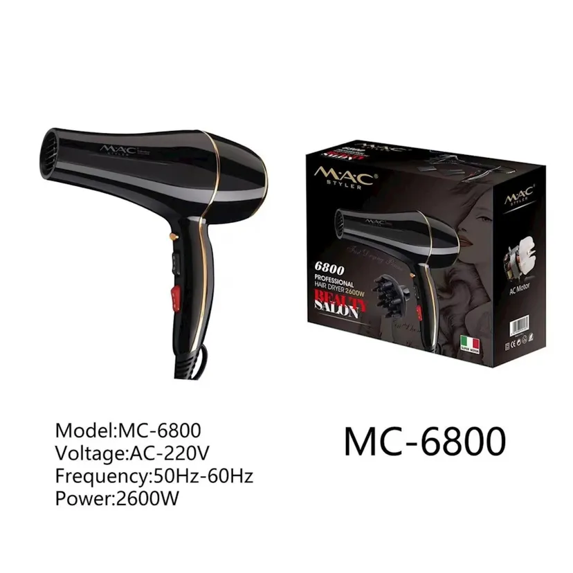 Профессиональный фен для волос M.A.C STYLER MC-6800, Черный