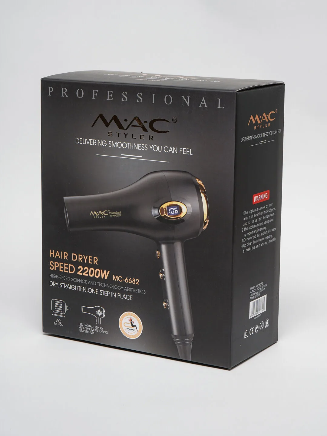 Профессиональный фен для волос M.A.C styler MC-6682, для сушки и укладки с ионизацией , Led Екраном 3in1