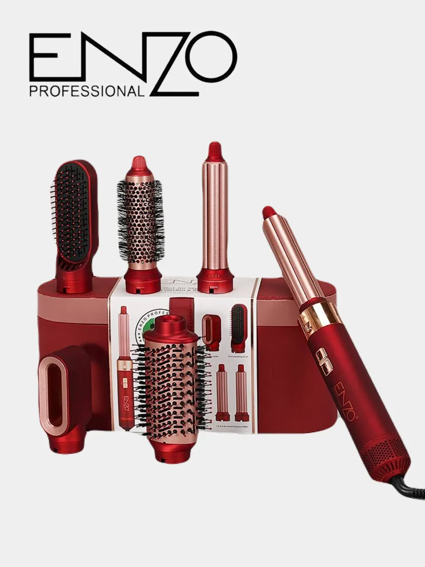 ENZO Professional EN-4140 6-in-1 issiq havo soch shashlari to'plami (Qizil)