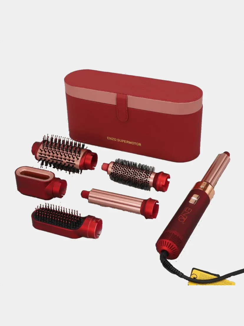 ENZO Professional EN-4140 6-in-1 issiq havo soch shashlari to'plami (Qizil)