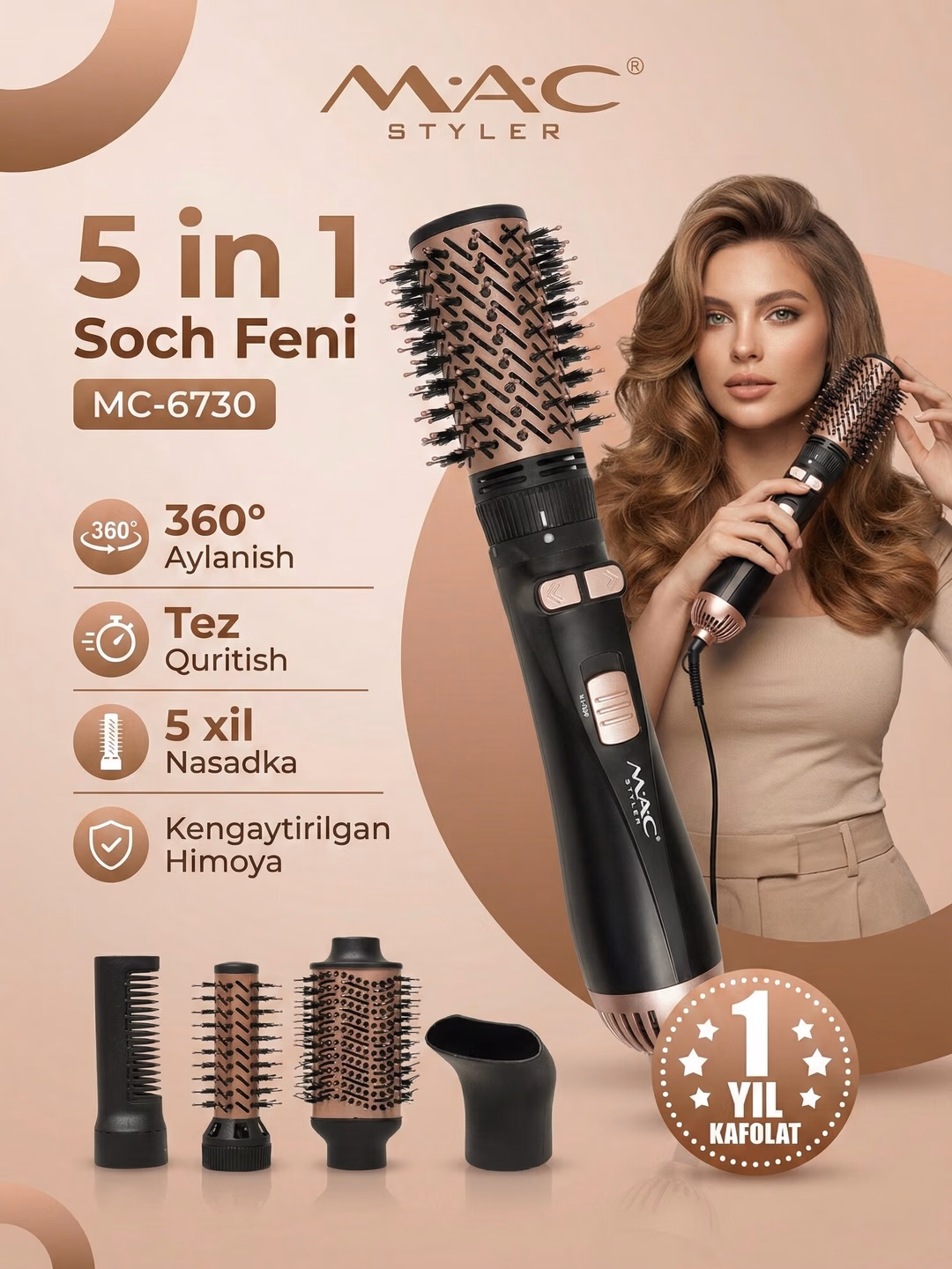 Fen quritgichi MAC MC-6730, 360 daraja aylanuvchi, keramik qoplamli.