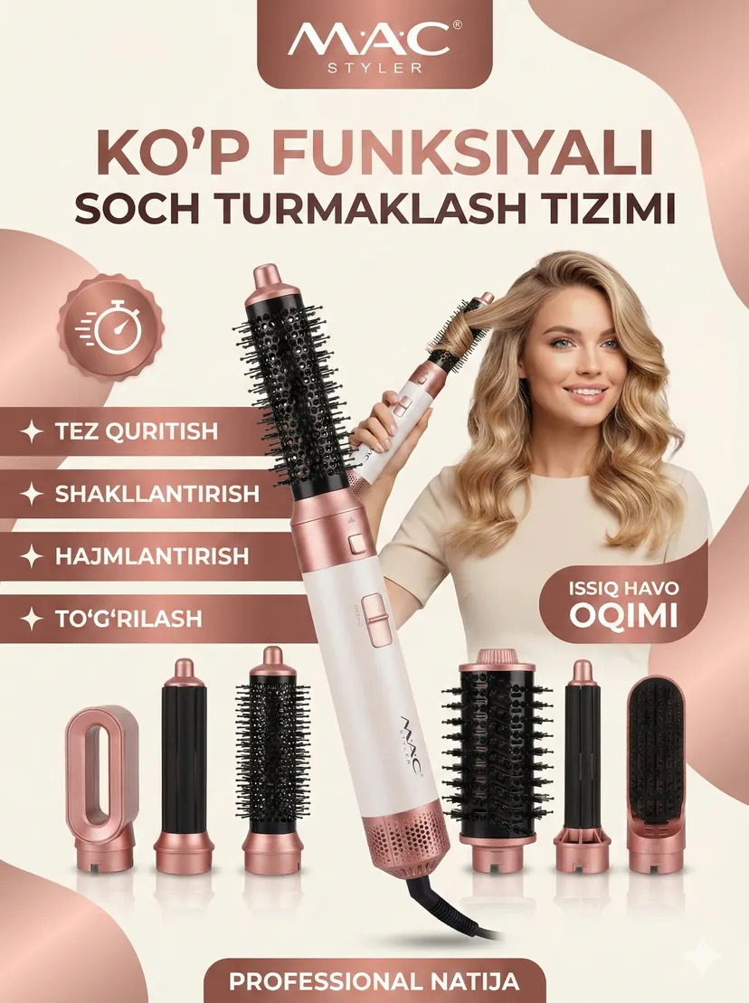 Профессиональный фен для волос M.A.C STYLER MC-6766C, Розовый / creamy