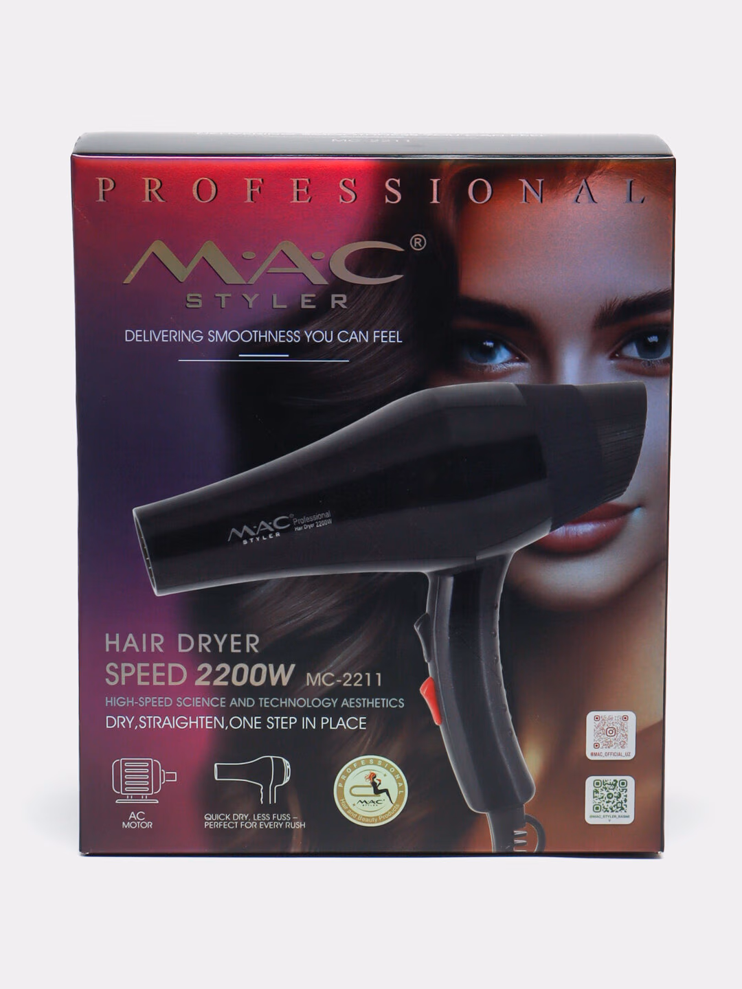Fen uchun "MAC styler" MC-2211, 3ta xizmatdan foydalanish imkoniyati (suvdan tozalash, suncha, ionlash) bilan, 2200Vatt kuchga ega. - 3