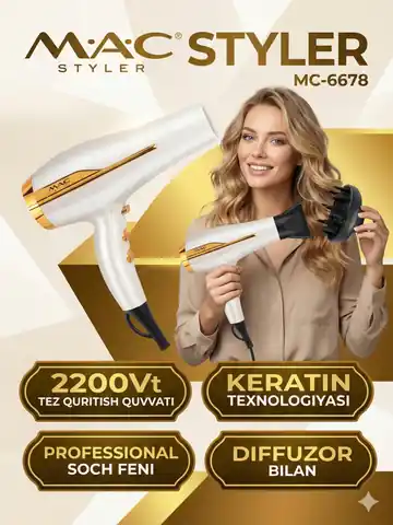 Soch quritish uchun professional fen M.A.C STYLER MC-6678, Qora