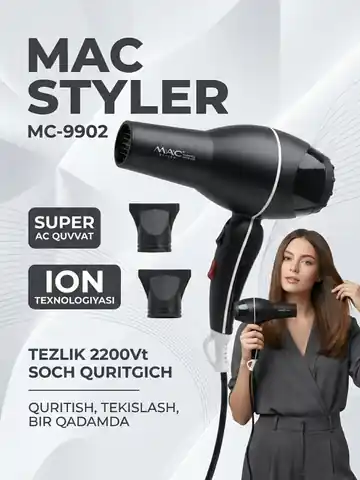 Soch quritish uchun professional fen M.A.C STYLER MC-9902, Qora