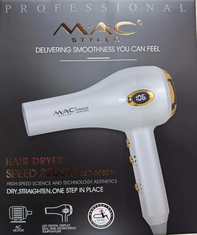 Профессиональный фен для волос M.A.C STYLER MC-6682A, Белый / Золотой