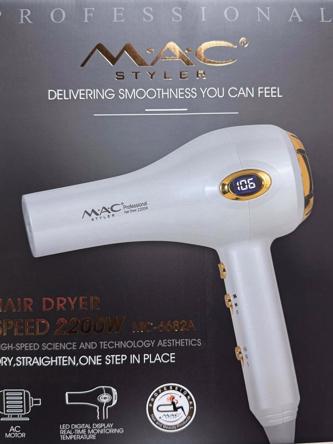 Fen uchun professional M.A.C styler, 3in1: ionizatsiya bilan sushish va quritish, LED ekran. - 2