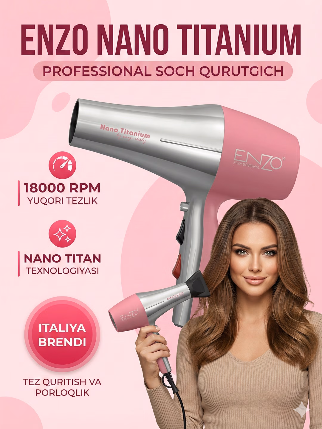 Fen uchun Fen <br/>
ENZO Professional, quritish va ushlab qolish uchun ionlashtiruvchi model. - 2