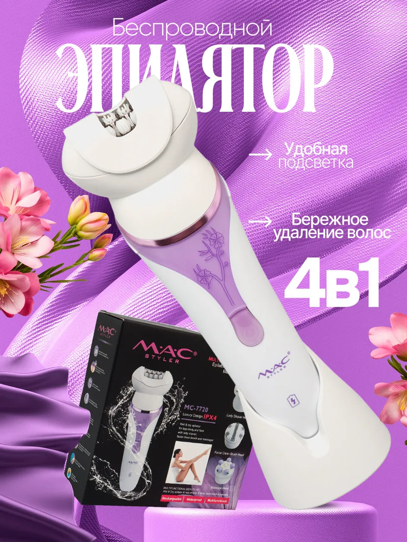Профессиональный эпилятор для женщин M.A.C STYLER MC-7720, Красный / Белый