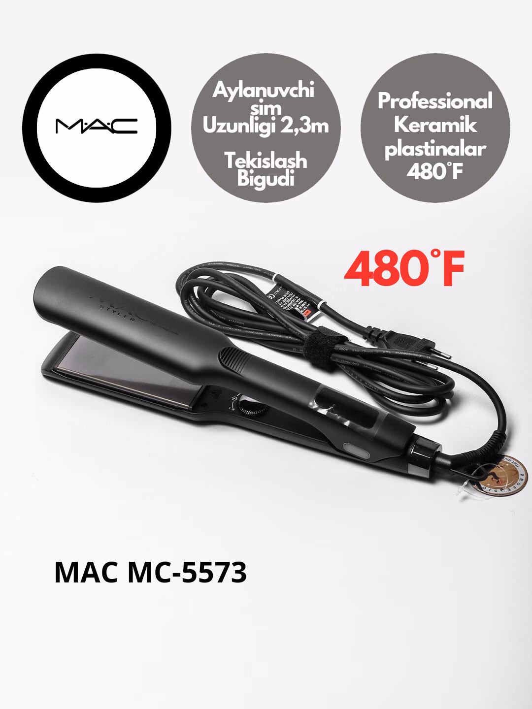 Fen uchun professional uchiruvchi, <br/>
MAC Styler MC-5573, LCD ekrani bilan, qora rangda. - 2