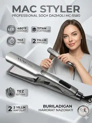 Soch to'g'rilash uchun dazmol M.A.C STYLER MC-5580, Titan