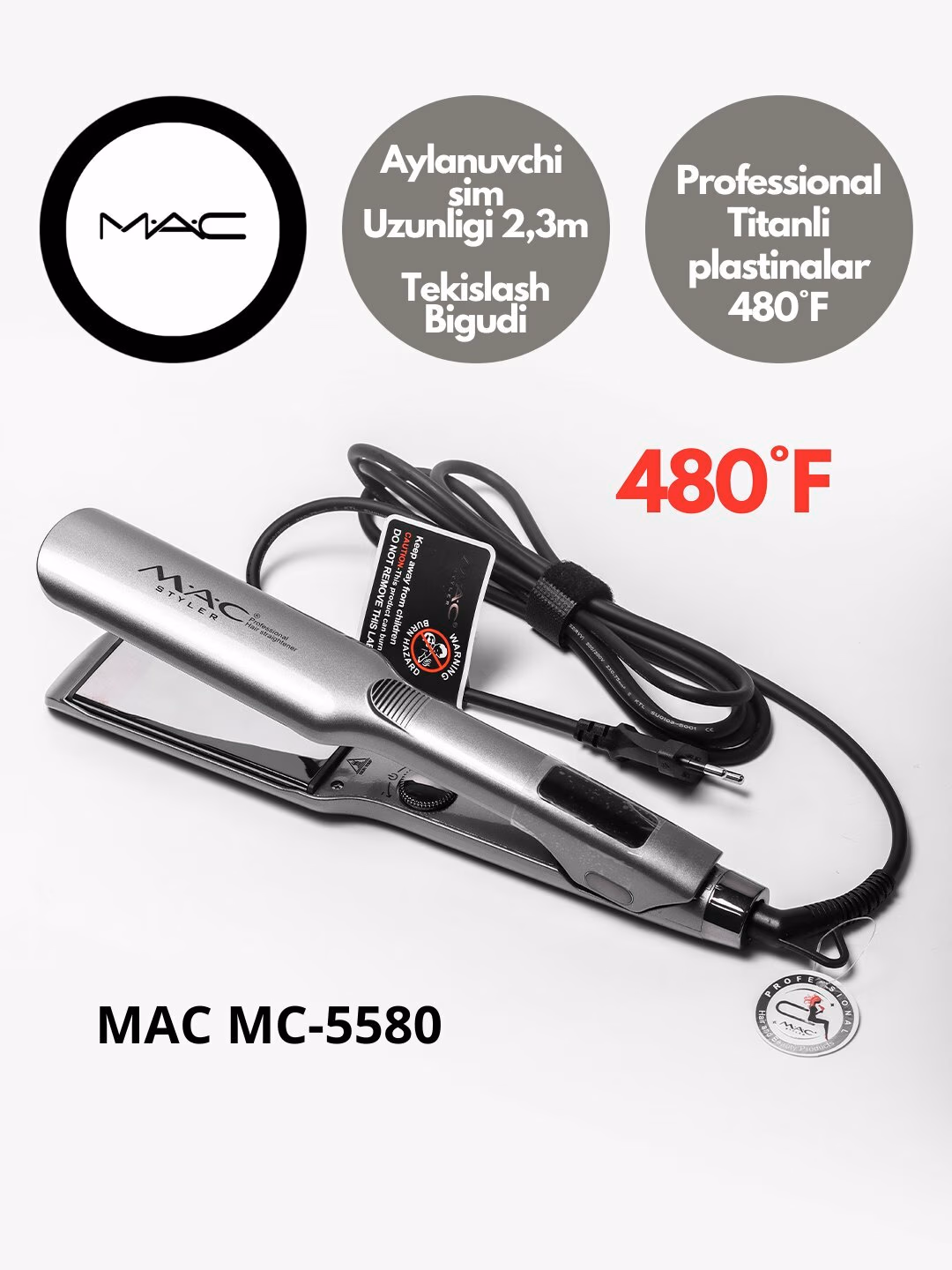 Fen uchun professional uchiruvchi, "MAC Styler" MC-5580, LCD ekrani bilan titandagi plastinka. - 2