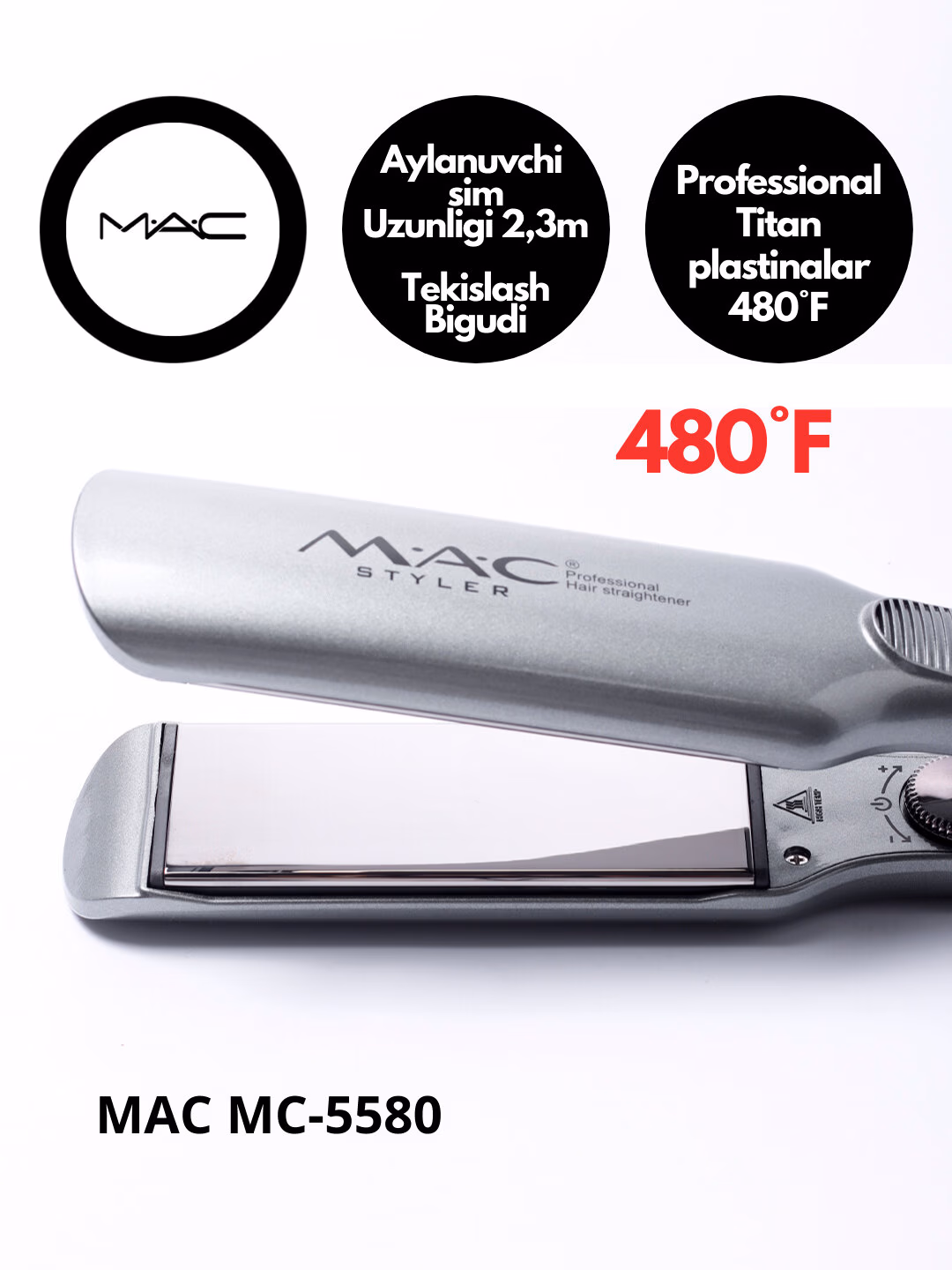 Fen uchun professional uchiruvchi, "MAC Styler" MC-5580, LCD ekrani bilan titandagi plastinka. - 3