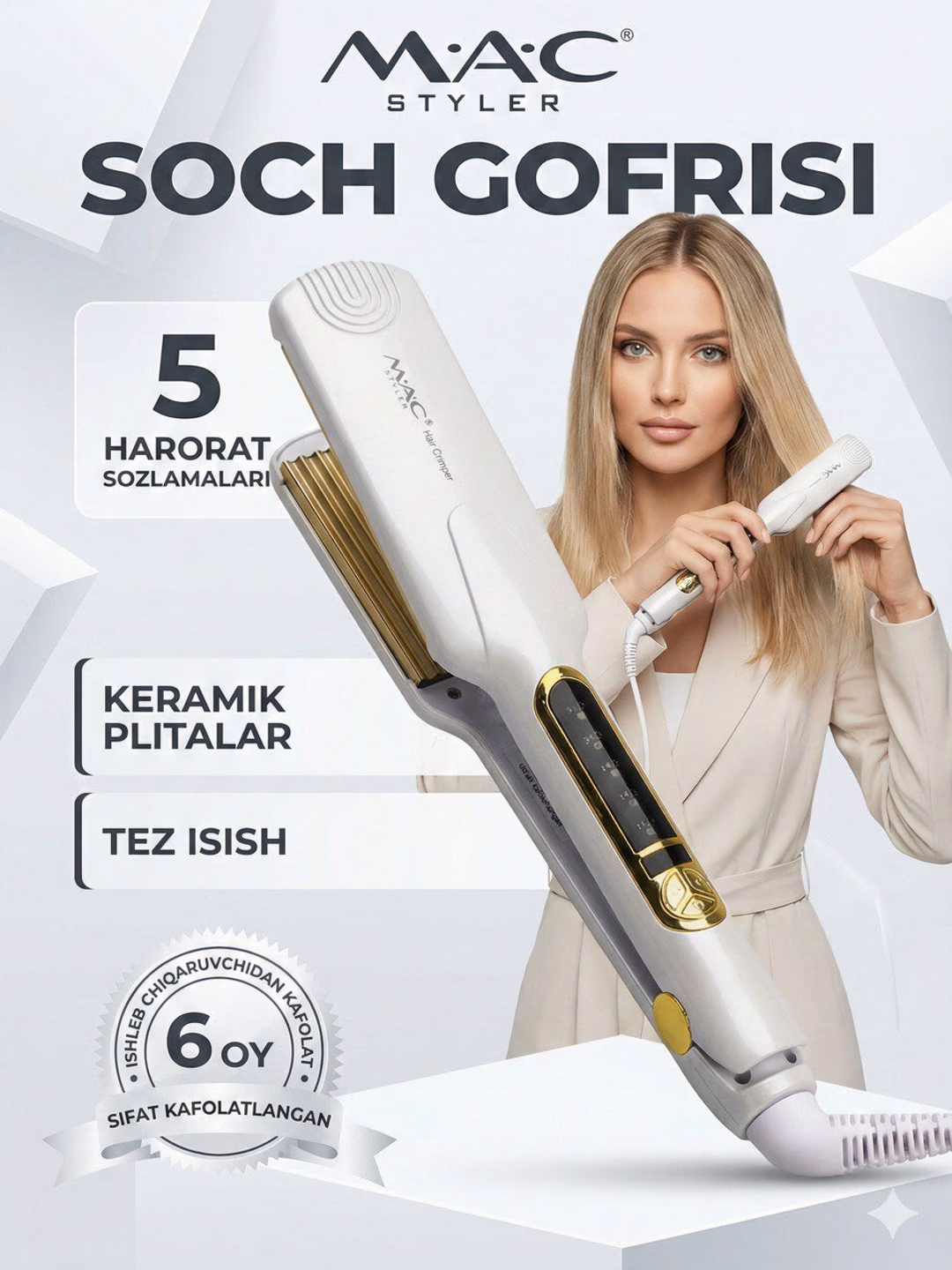 Fen uchun professional uchiruvchi, <br/> 
MAC Styler uchiruvchi, LCD displey bilan, White.