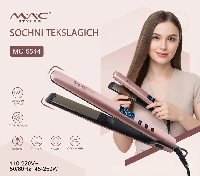 Выпрямитель (утюжок) для волос M.A.C STYLER MC-5544, Розовый