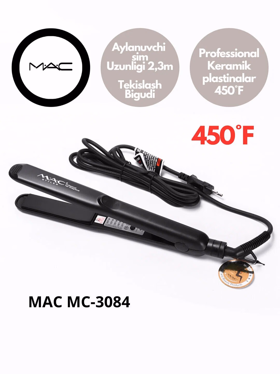 Fen uchun professional uchiruvchi, qo'pol qishtiruvchi MAC Styler MC-3084, LCD ekrani bilan Black. - 2
