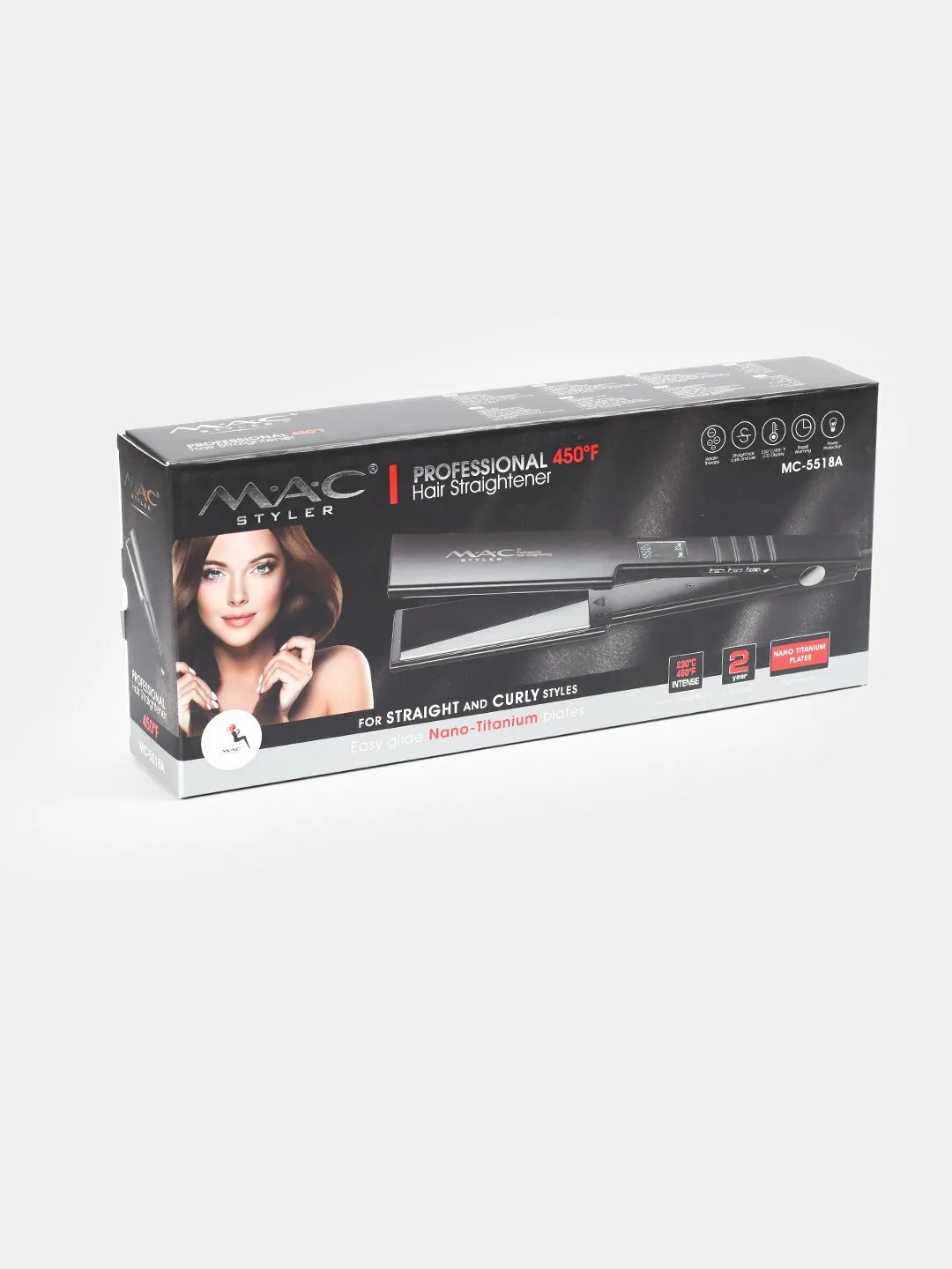 MAC Styler MC 5518, профессиональный выпрямитель для волос, керамический утюжок, с LCD дисплеем Black